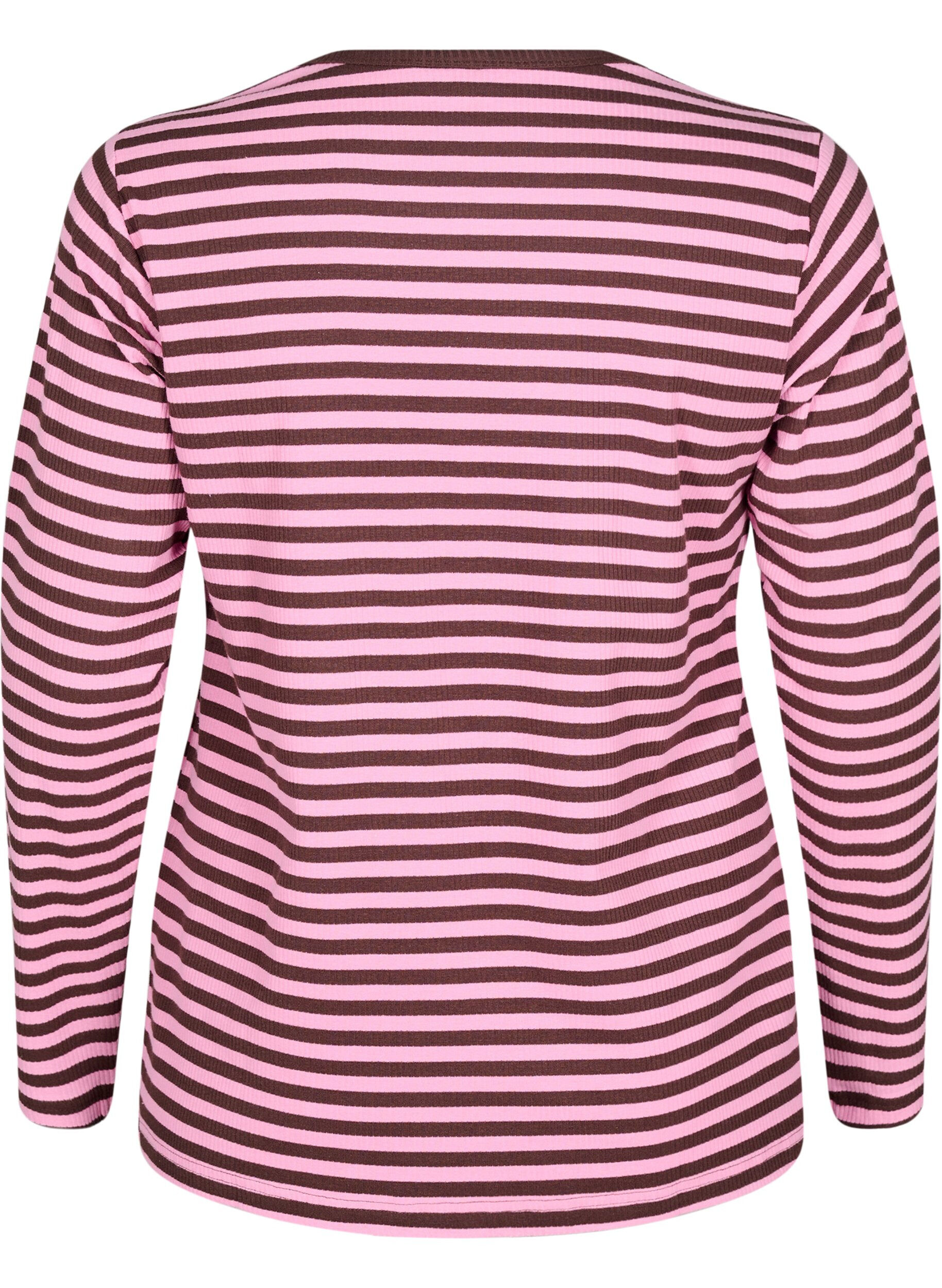 ZizziStribet bluse med lange &aelig;rmer, Lyser&oslash;d, Packshot image number 1
