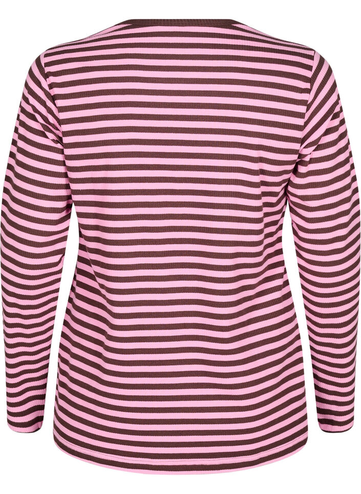 Stribet bluse med lange &aelig;rmer, Lyser&oslash;d, Packshot image number 1