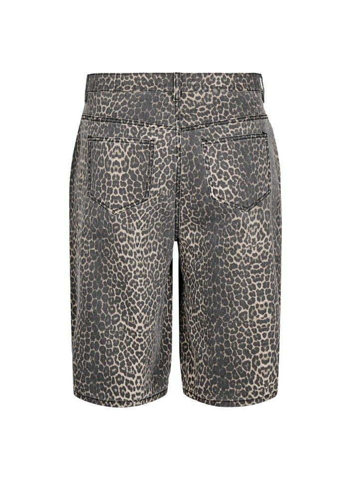 Leopardm&oslash;nstrede bermudashorts i denim, Brun, Packshot image number 1