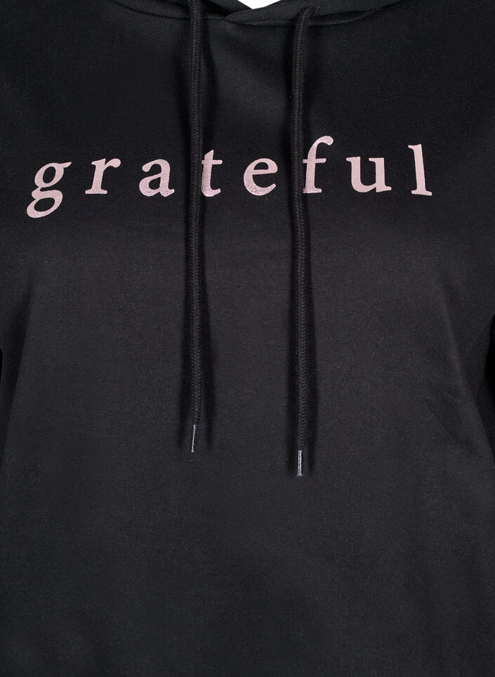 Sweatshirt med h&aelig;tte og print, Sort, Packshot image number 2