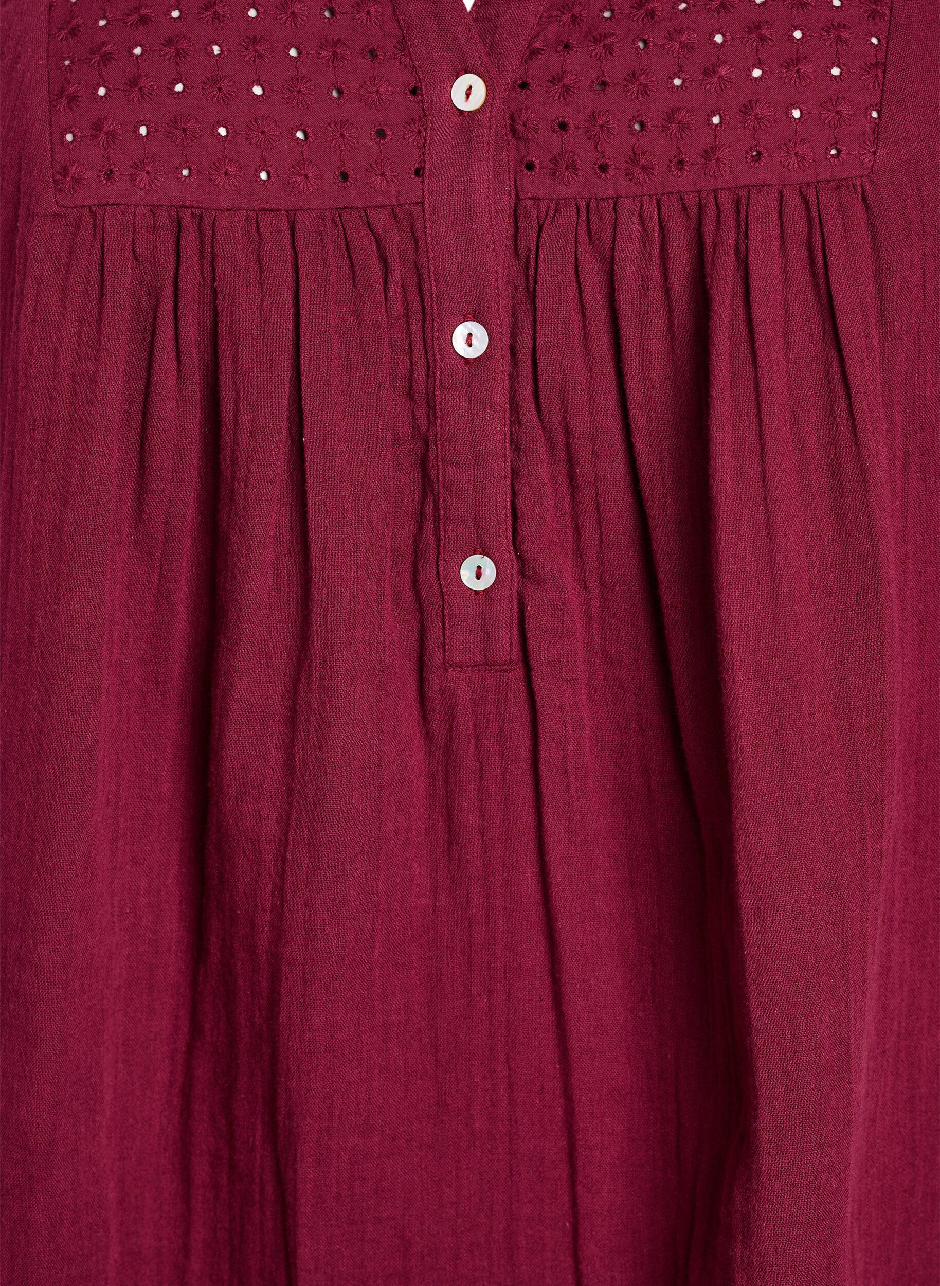 ZizziTunika i bomuldsmusselin med broderi anglaise, M&oslash;rk Bordeaux, Packshot image number 2