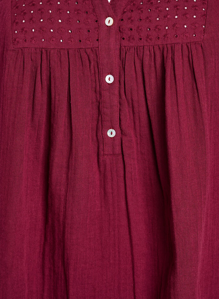 Tunika i bomuldsmusselin med broderi anglaise, M&oslash;rk Bordeaux, Packshot image number 2