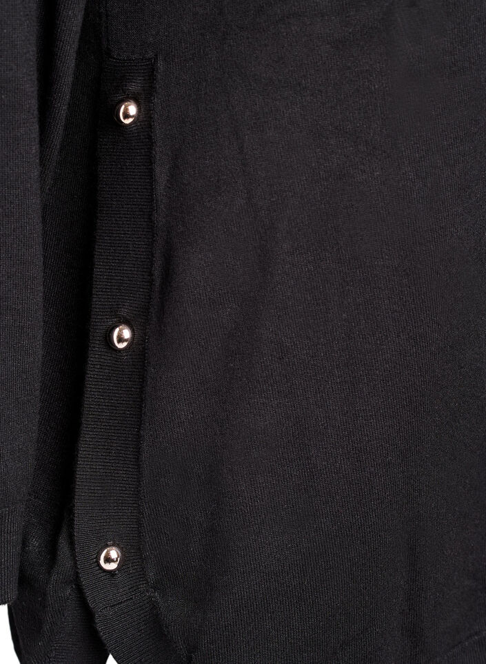 Strikbluse med knapper i siden, Sort, Packshot image number 3