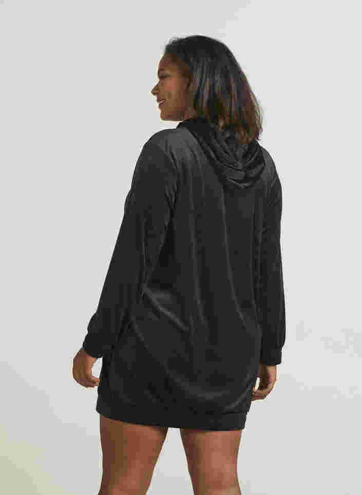 Velour sweatkjole med hætte, Black, Model image number 1