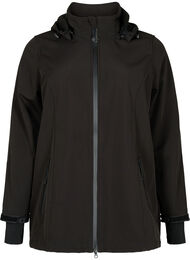 Kort softshell jakke med aftagelig hætte, Black, Packshot