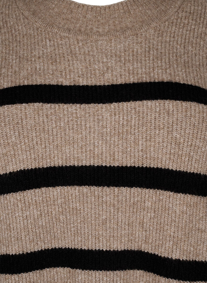 Langærmet strikkjole med striber, Desert Taupe Comb, Packshot image number 2