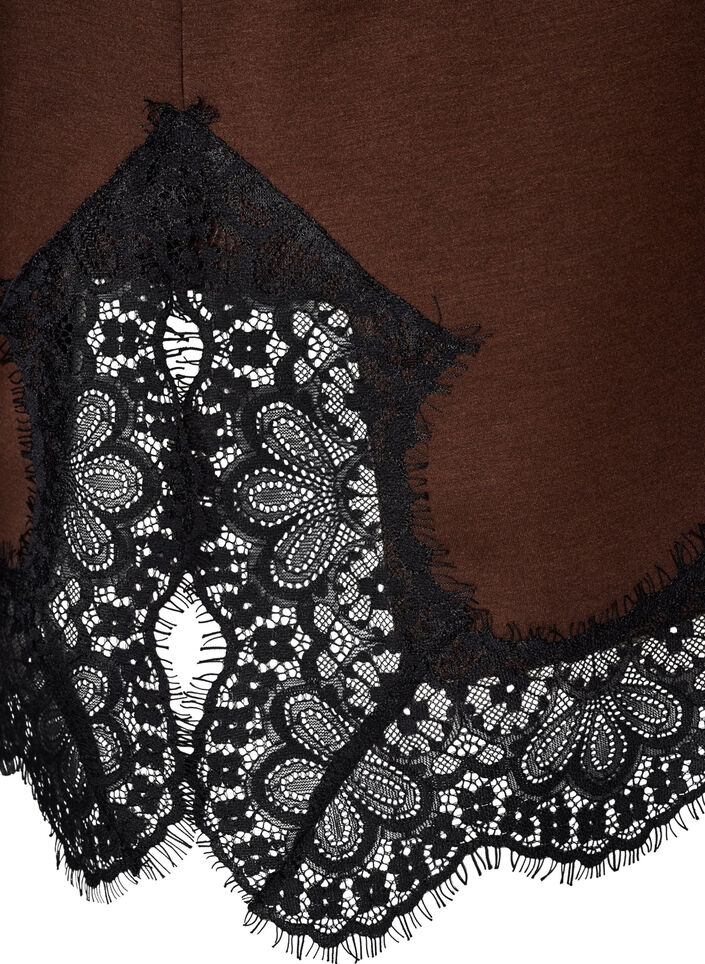 Jerseybluse med blondekant, Brun, Packshot image number 3