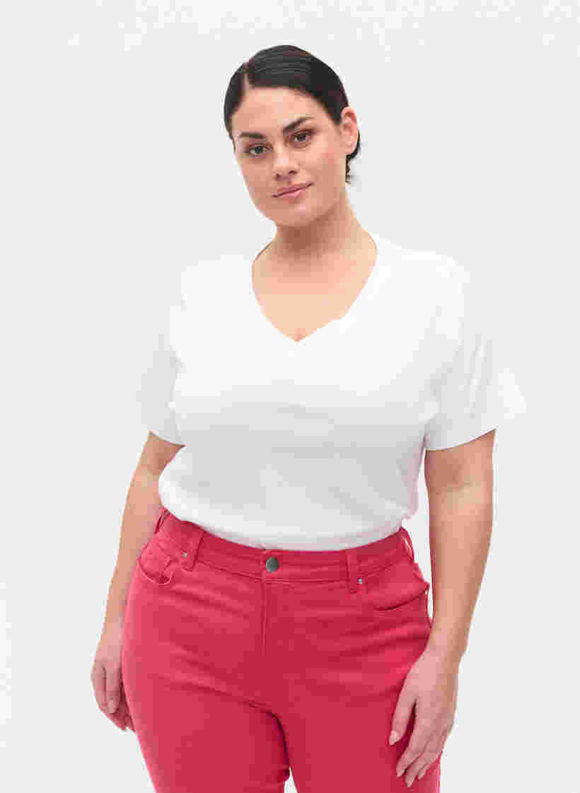 Bomulds t-shirt med ribstruktur, Bright White, Model image number 0