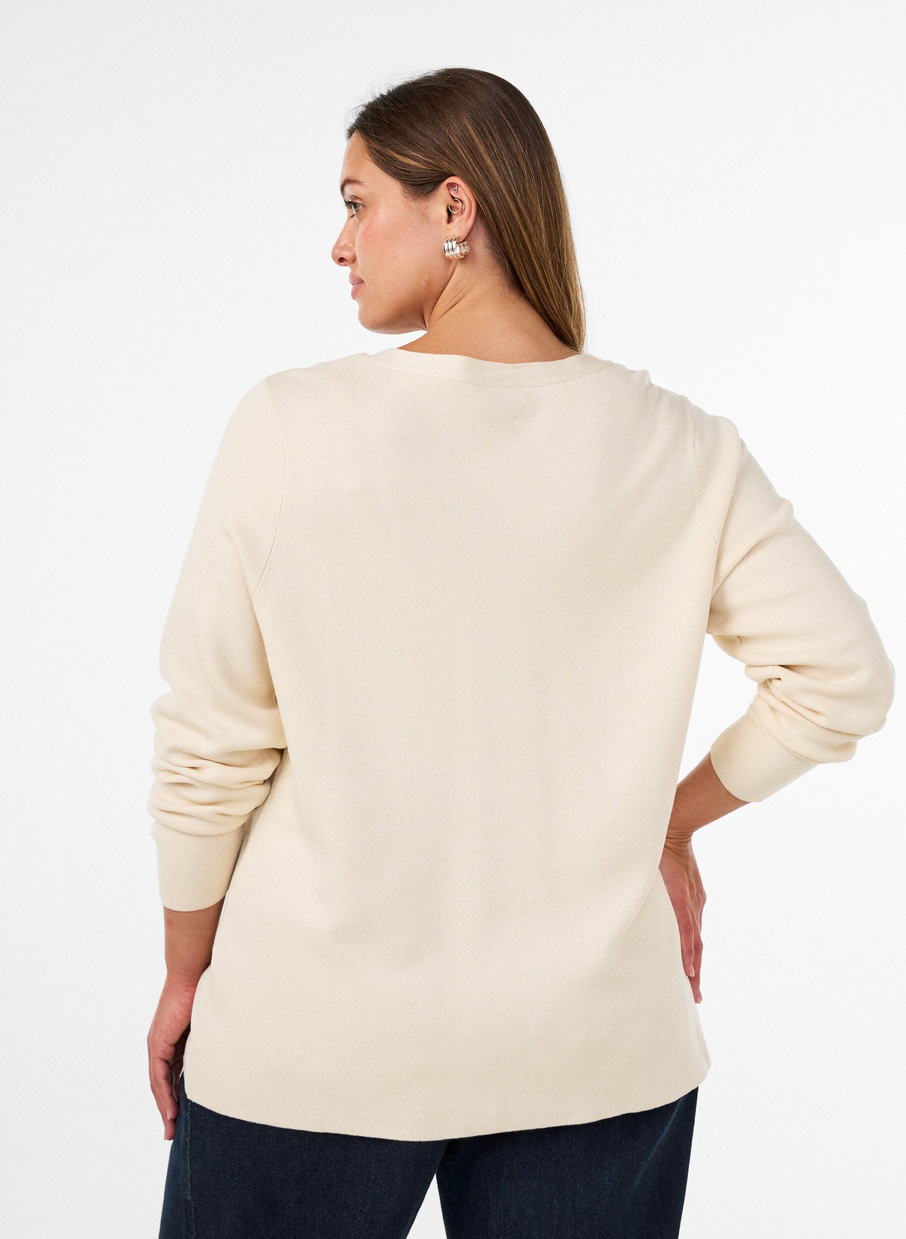 ZizziFinstrikket cardigan med dekorative knapper, Vanilla, Model image number 2