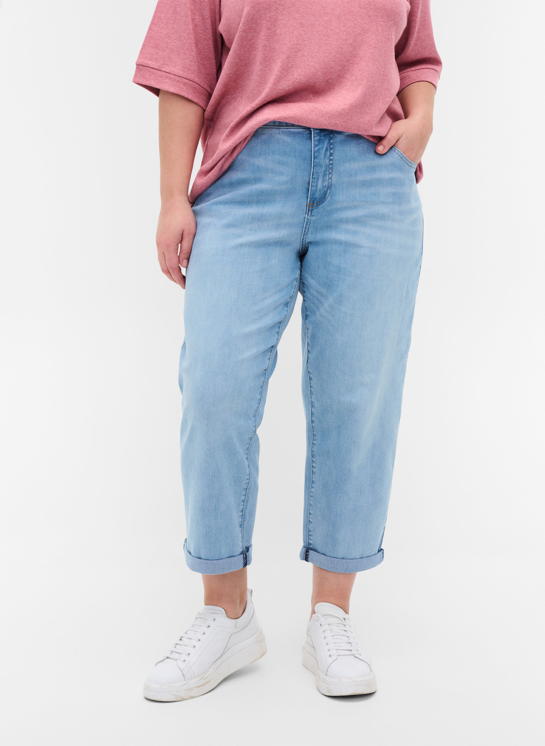 Zizzi 7/8 jeans med opsm&oslash;g og h&oslash;j talje, Bl&aring;, Model image number 2
