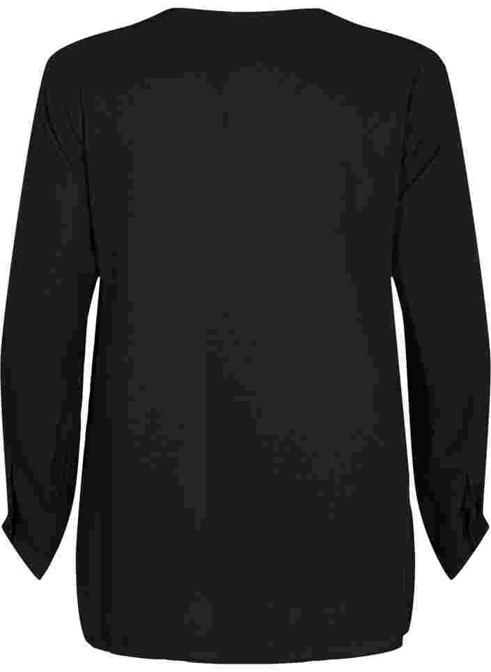 Ensfarvet skjorte med v-udskæring, Black, Packshot image number 1