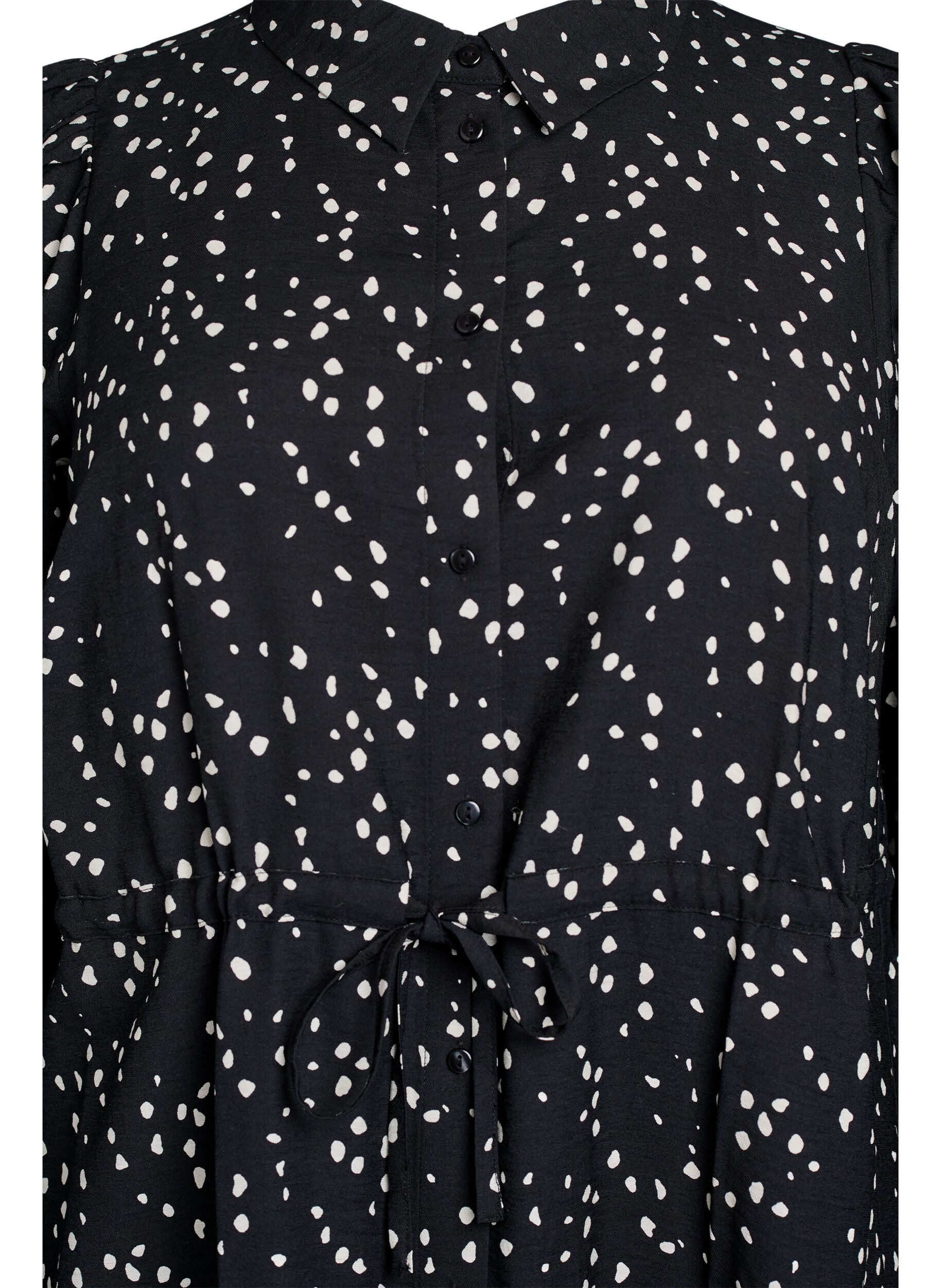 Zizzi Skjortekjole med bindeb&aring;nd og print, Sort, Packshot image number 2