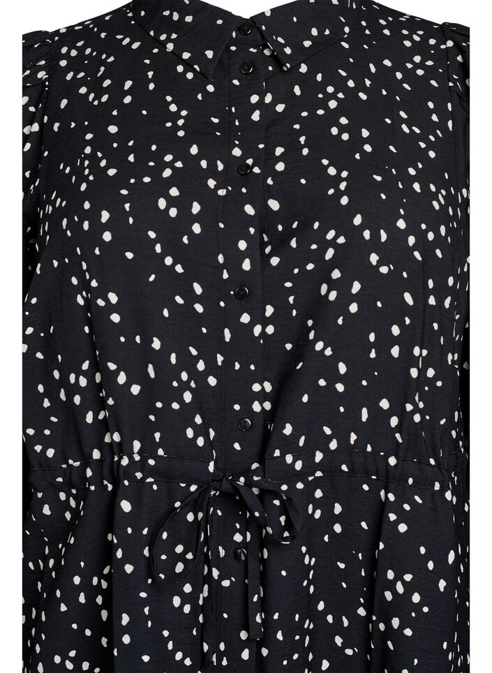 Skjortekjole med bindebånd og print, Sort, Packshot image number 2