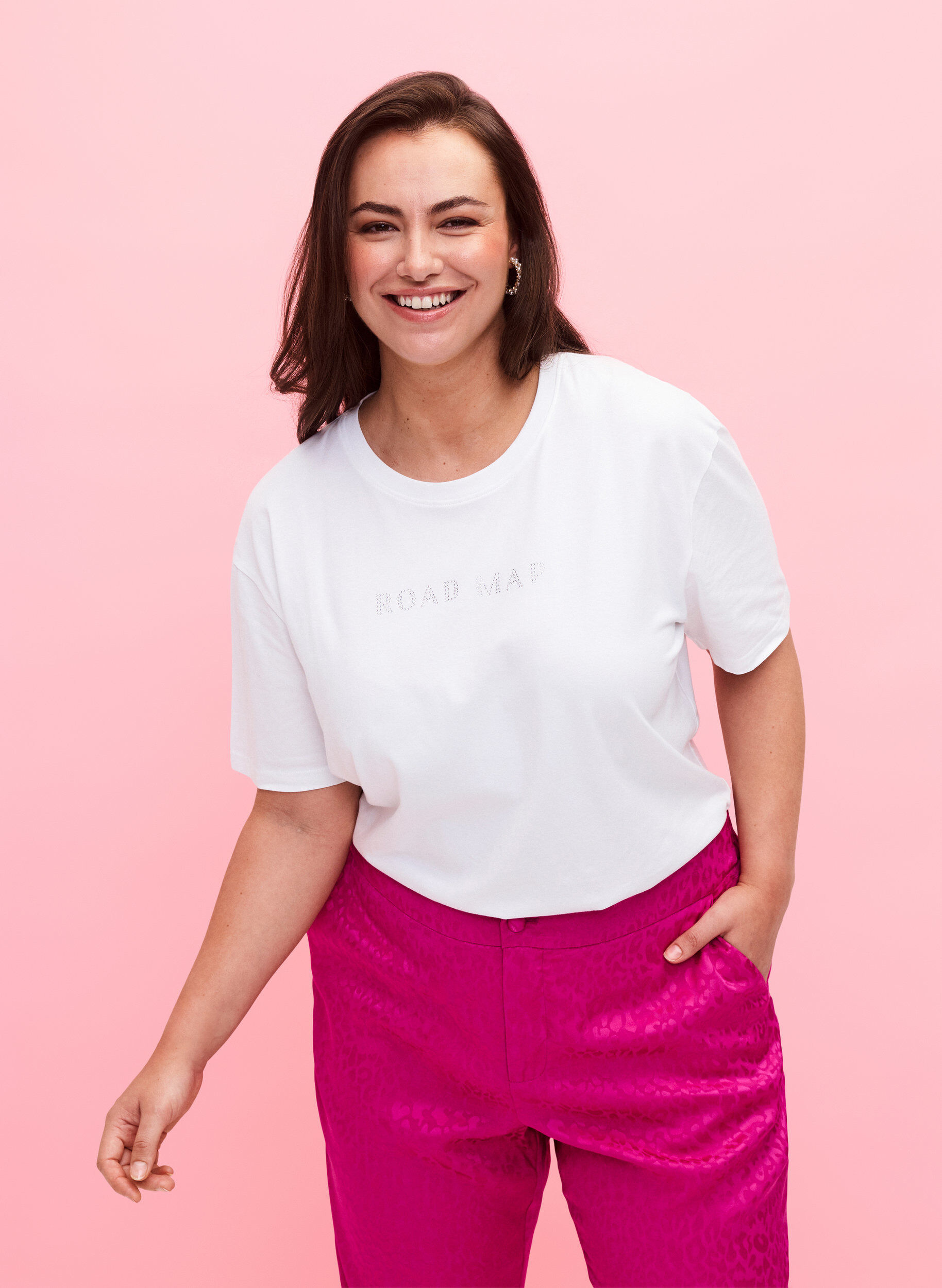 Zizzi T-shirt i &oslash;kologisk bomuld med similisten, White, Model image number 0