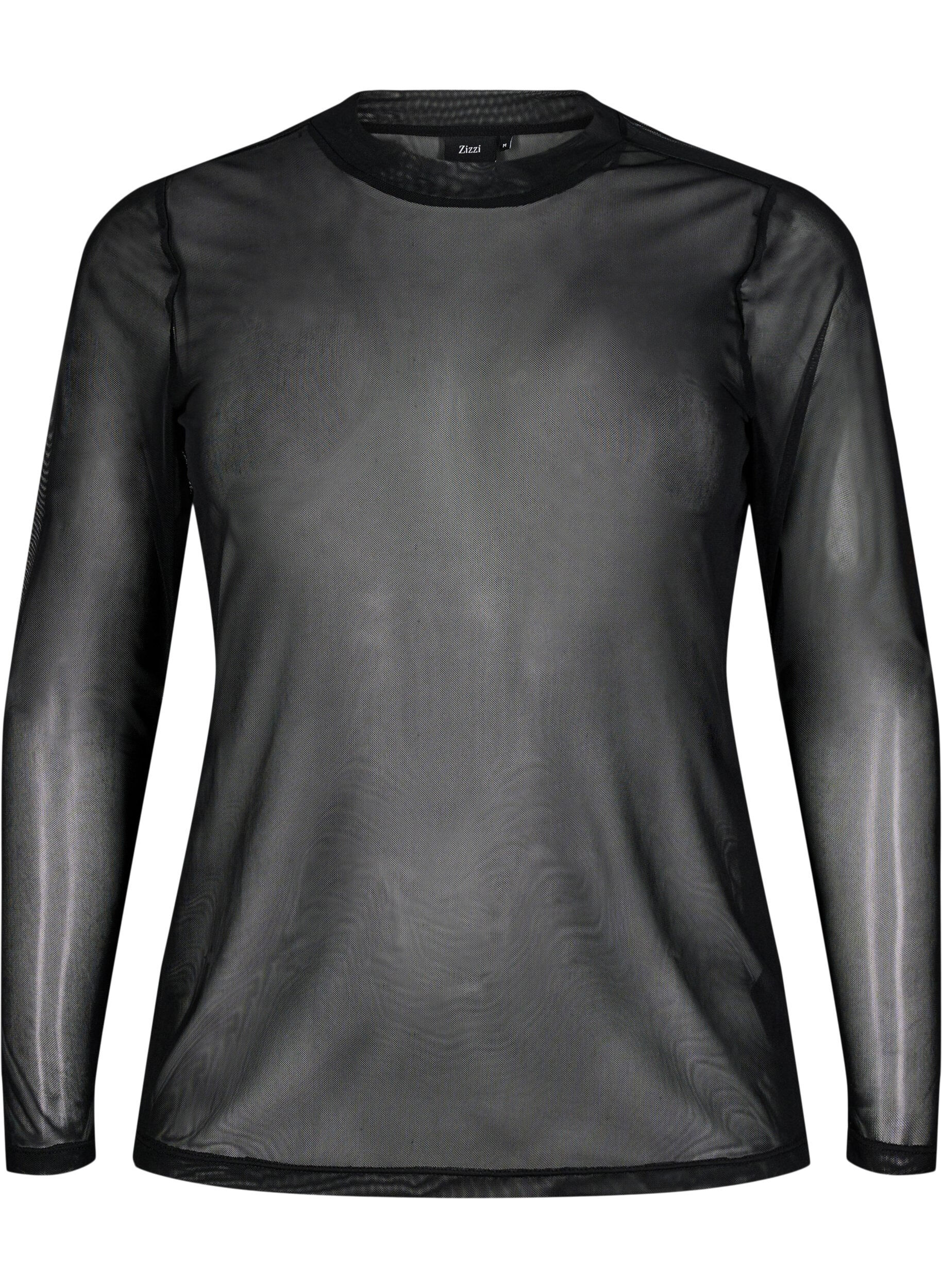 ZizziEnsfarvet mesh bluse, Sort, Packshot image number 0