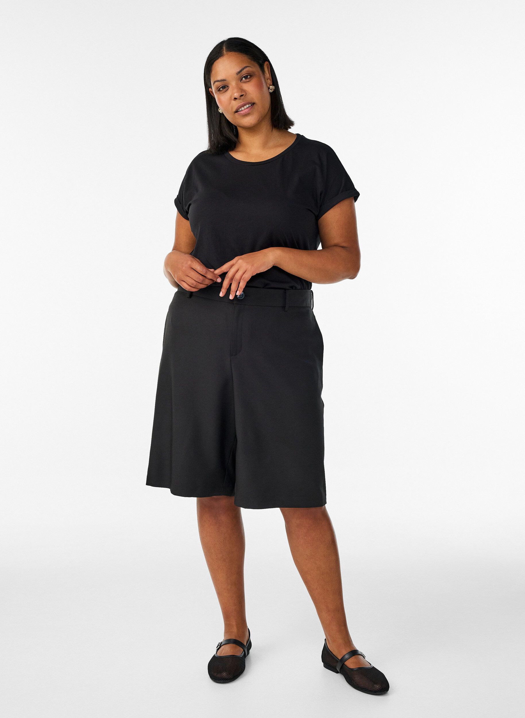 ZizziKort&aelig;rmet t-shirt i bomuldsblanding, Sort, Model image number 1