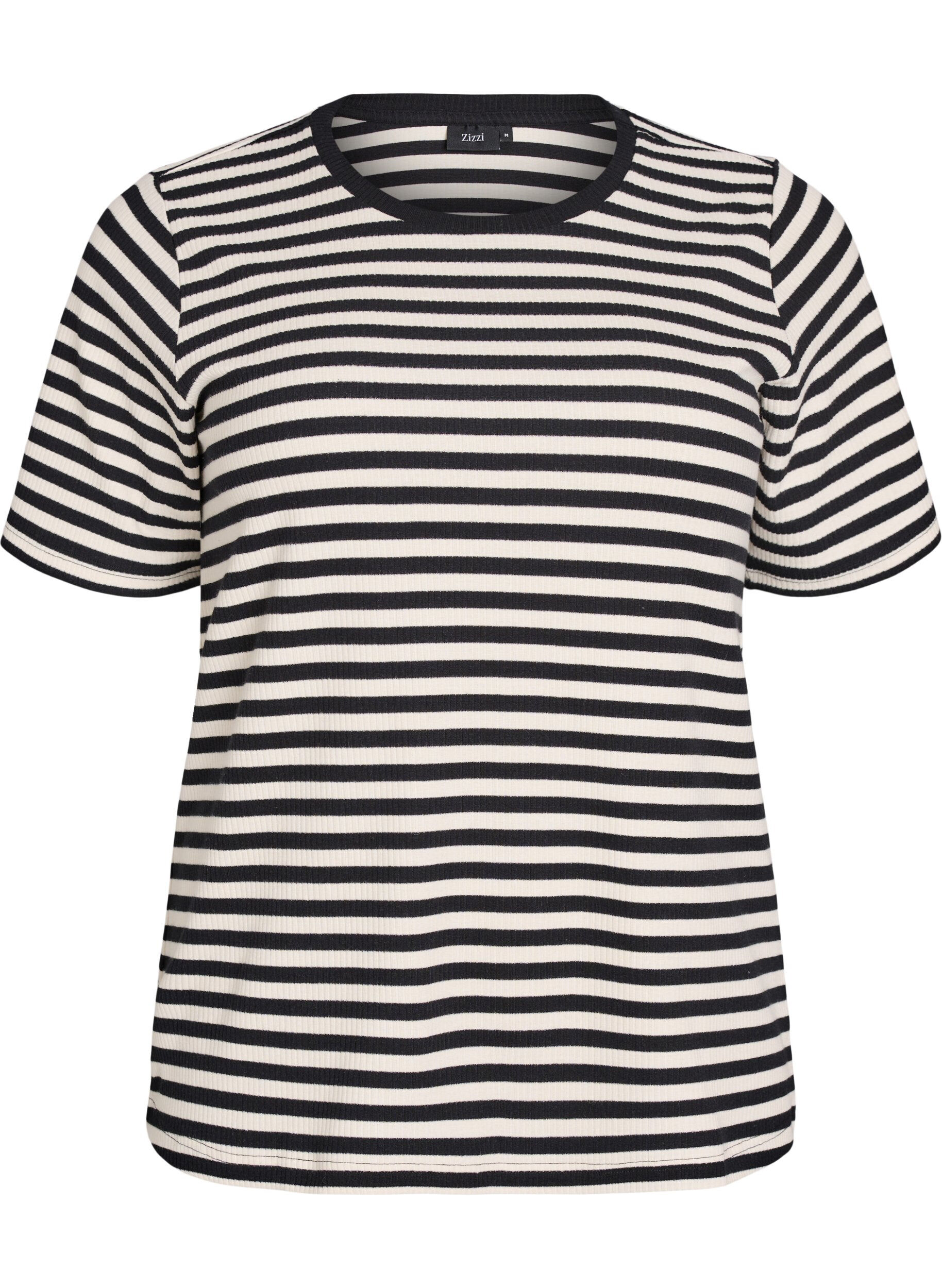 Stribet t-shirt med ribstruktur