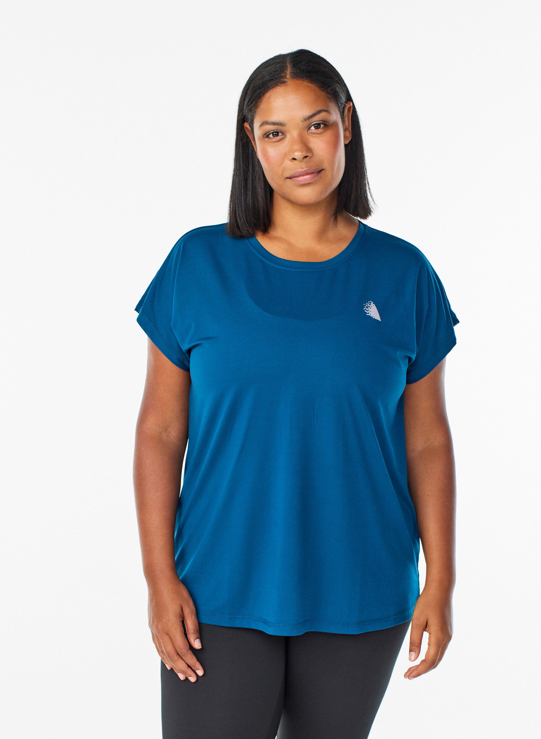 Ensfarvet tr&aelig;nings t-shirt, Bl&aring;, Model
