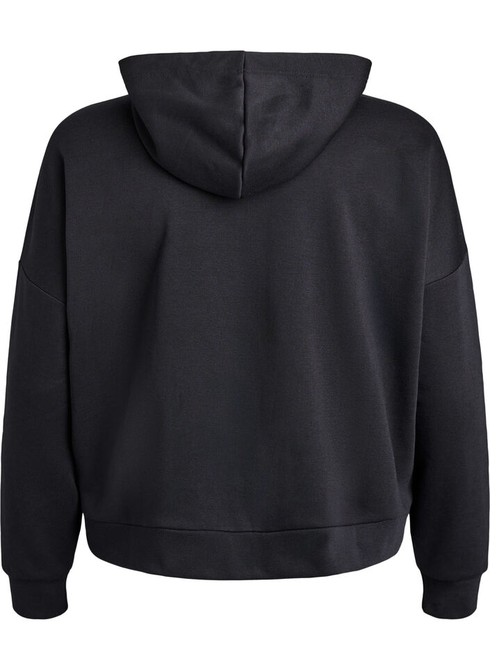 Sweat h&aelig;ttetr&oslash;je med lynl&aring;s og brystprint, Sort, Packshot image number 1