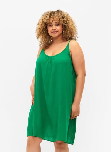 Ensfarvet strop kjole i viskose, Jolly Green, Model image number 2