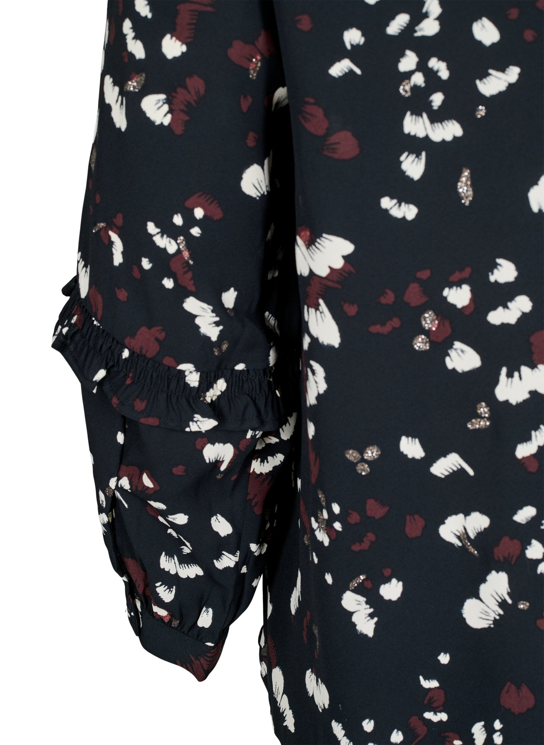 Zizzi Bluse med print og fl&aelig;sedetaljer, Sort, Packshot image number 3