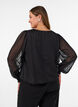 Bluse med stribem&oslash;nster og ballonform, Sort, Model image number 2