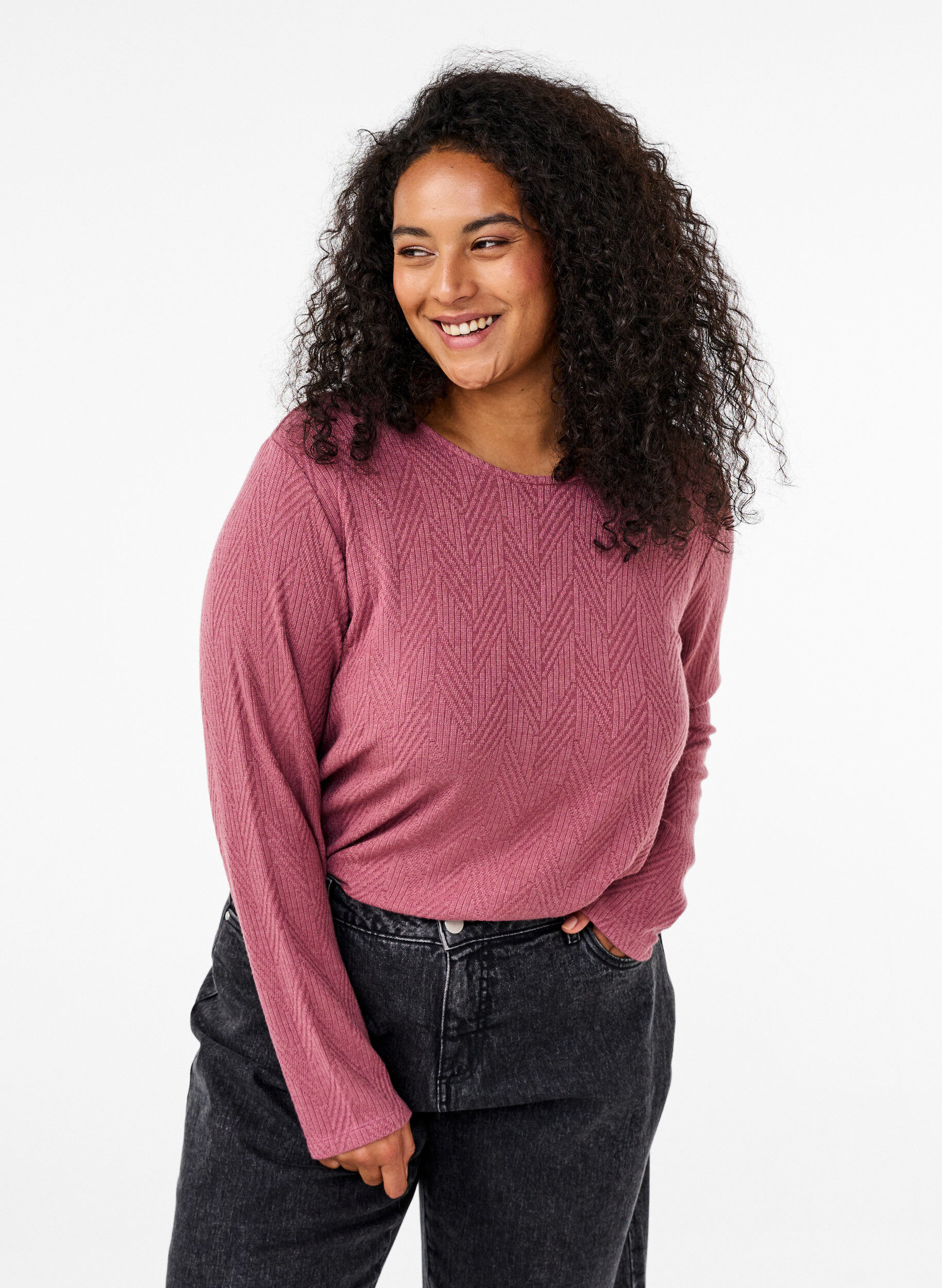 Zizzi Lang&aelig;rmet bluse med m&oslash;nster, Brun, Model image number 0