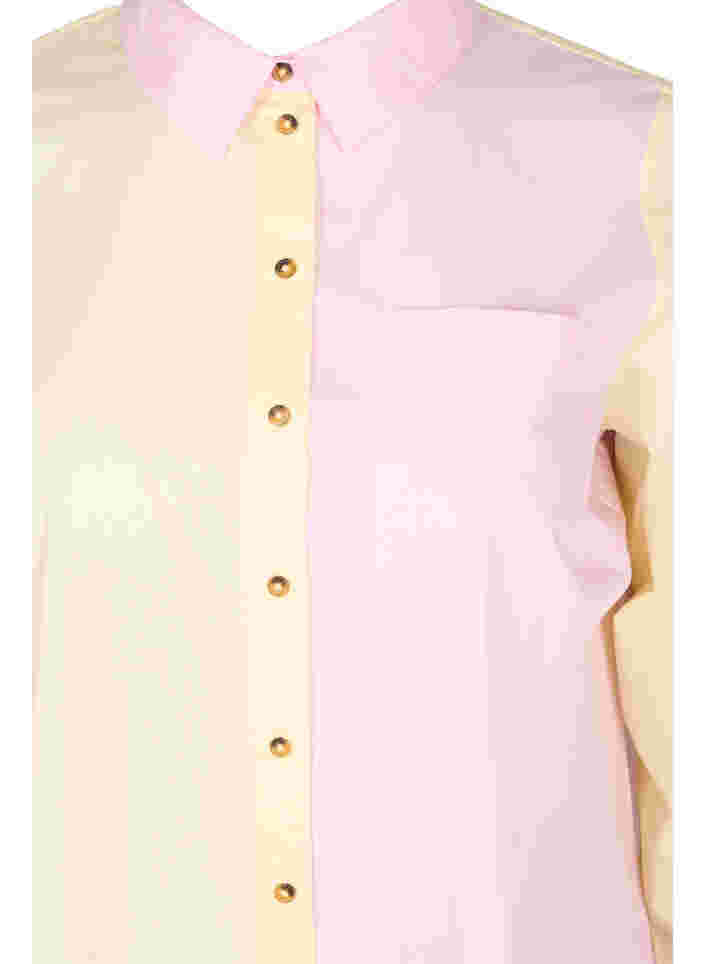 Lang bomuldsskjorte med color-block, Popcorn/Pink, Packshot image number 2