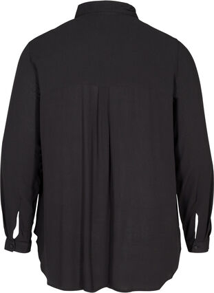 Viskose skjorte med brystlommer, Black, Packshot image number 1