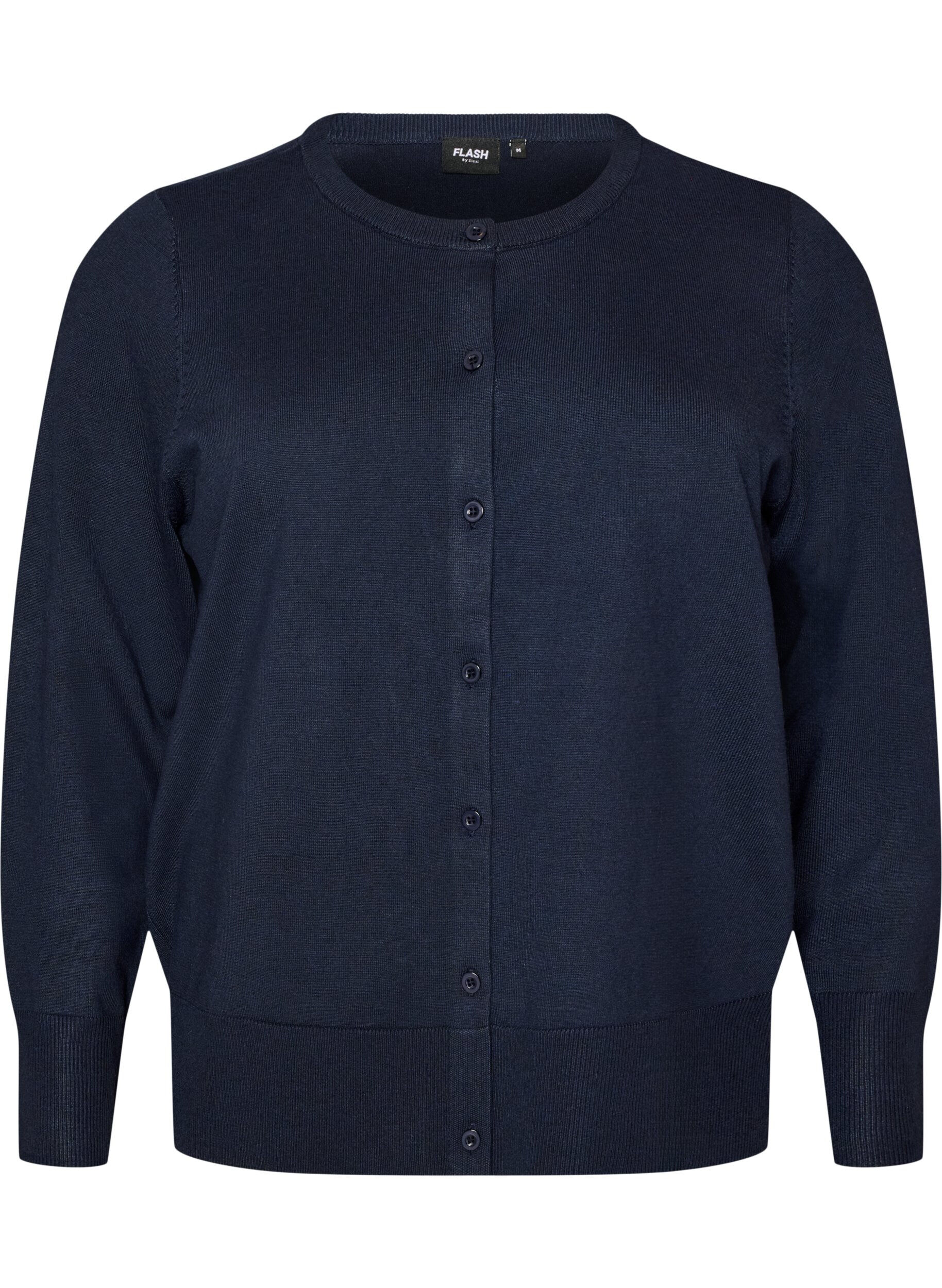 ZizziFinstrikket cardigan med rund hals, Bl&aring;, Packshot image number 0