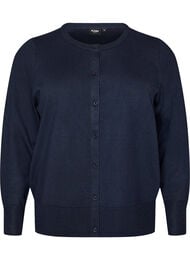 Finstrikket cardigan med rund hals, Bl&aring;