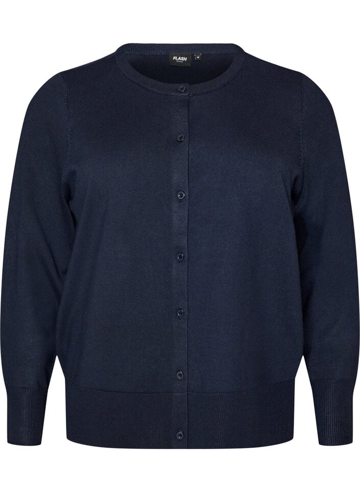Finstrikket cardigan med rund hals, Bl&aring;, Packshot image number 0