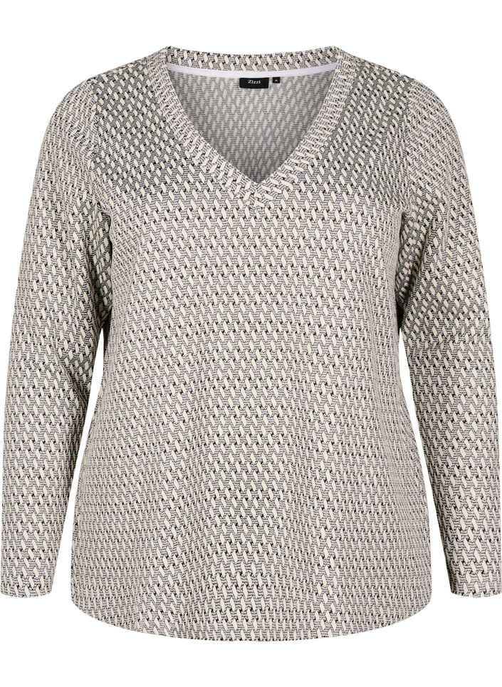 Bluse med mønstret tekstur og glittertråd, Grå, Packshot image number 0