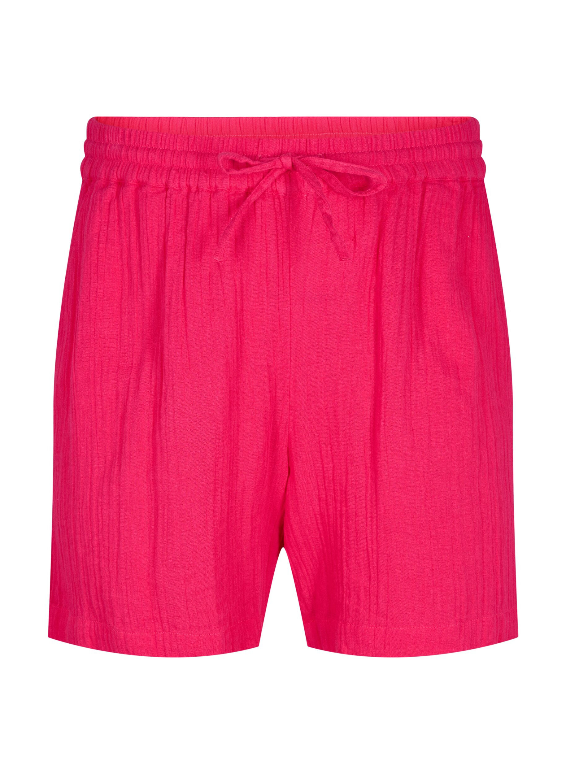 Zizzi Shorts i bomuldsmusselin med lommer, Bright Rose, Packshot image number 0