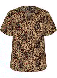 Bluse med korte &aelig;rmer og v-udsk&aelig;ring , Brun