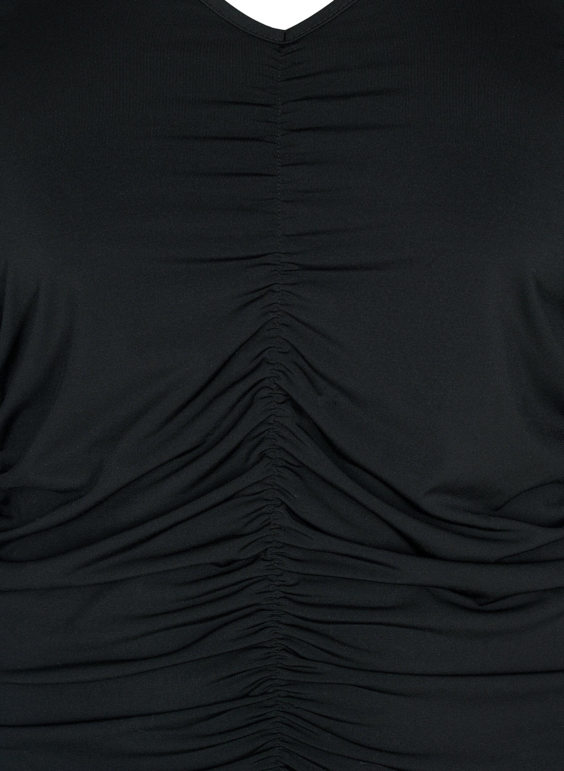 Zizzi Bluse med v-hals og draperinger, Black, Packshot image number 2