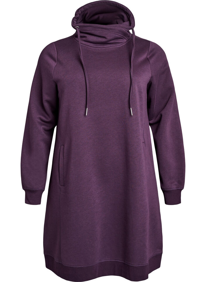 Kort sweatkjole med h&oslash;j krave og lommer, Lilla, Packshot image number 0