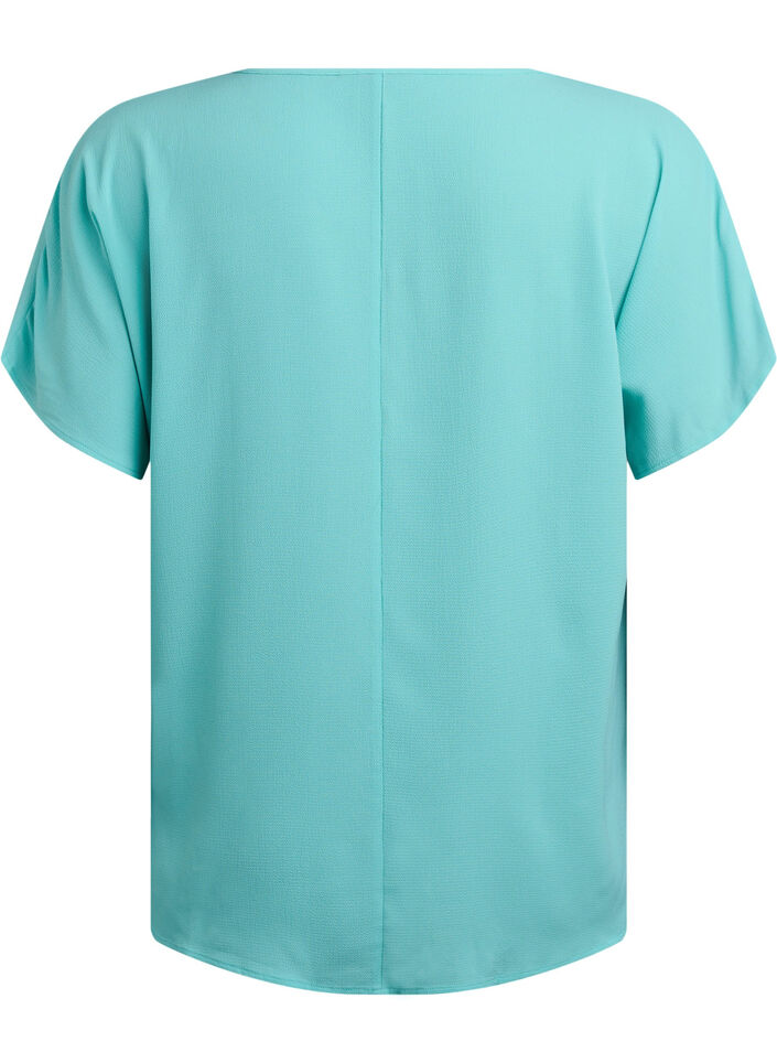 Bluse med korte &aelig;rmer og rund halsudsk&aelig;ring, Bl&aring;, Packshot image number 1
