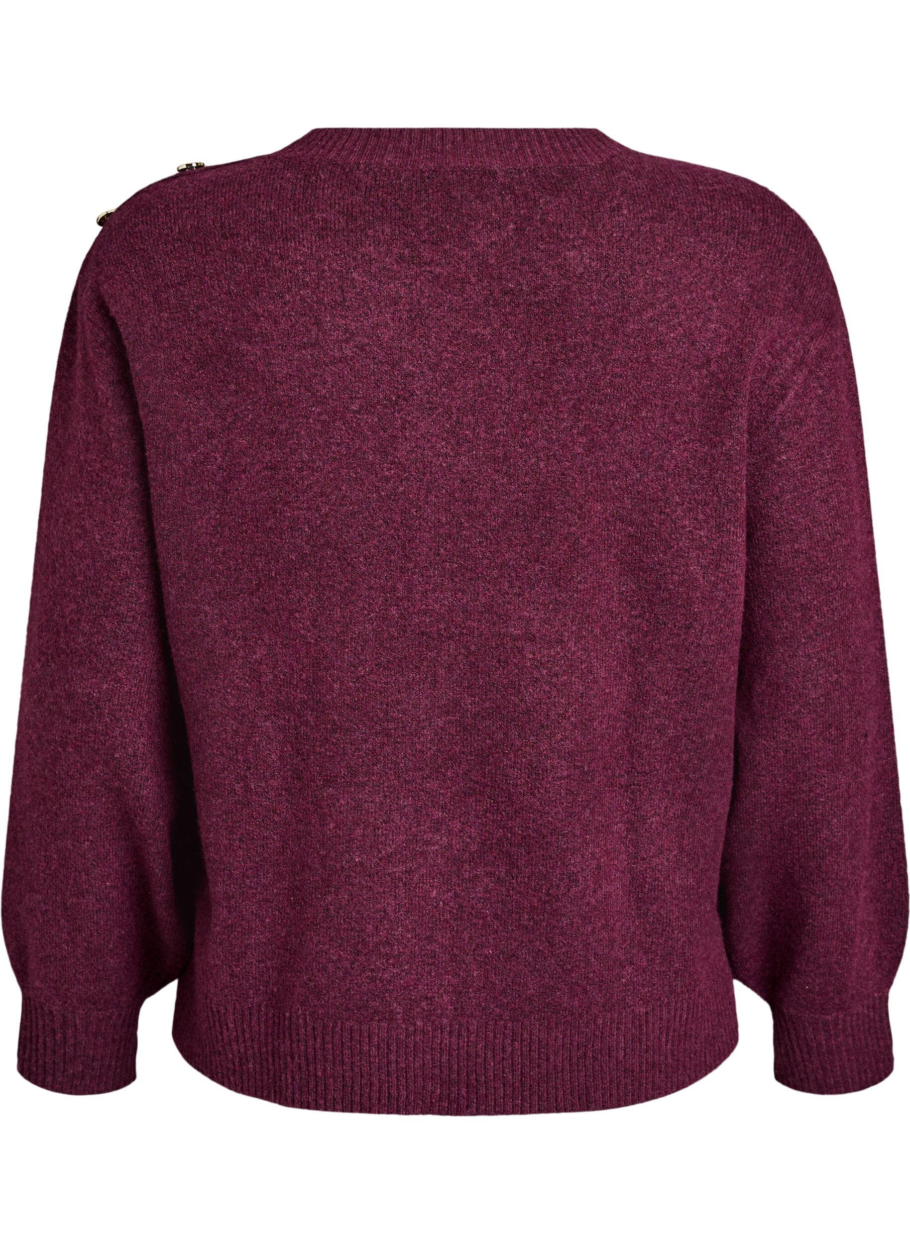 ZizziStrikbluse med knapdetalje, M&oslash;rk Bordeaux, Packshot image number 1