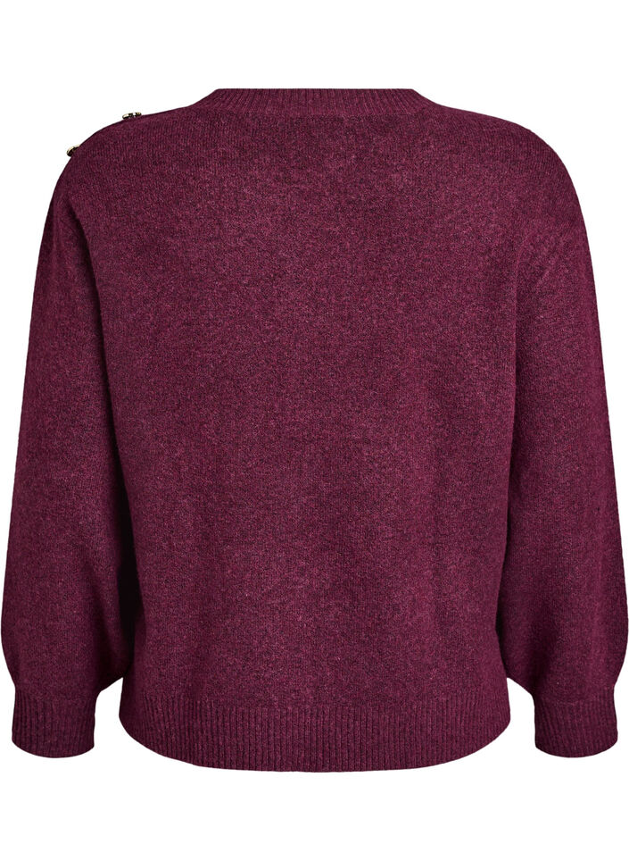 Strikbluse med knapdetalje, M&oslash;rk Bordeaux, Packshot image number 1