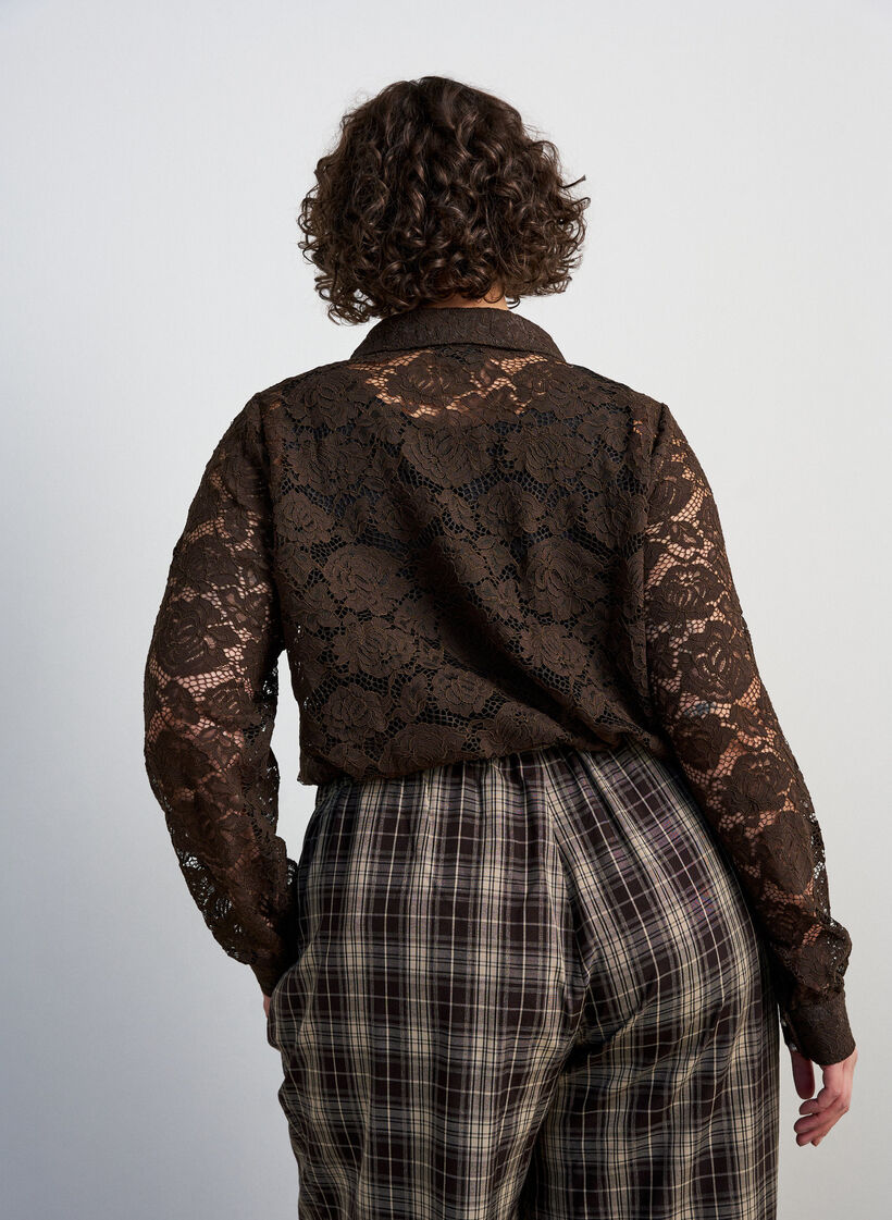 Blondeskjorte med perleknapper, Brun, Model image number 2