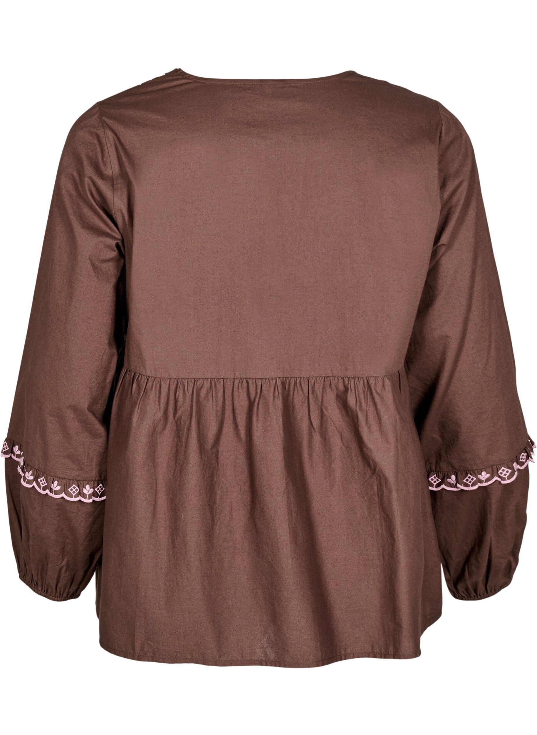 Zizzi Stribet bluse med &aring;ben front og broderidetaljer, Brun, Packshot image number 1