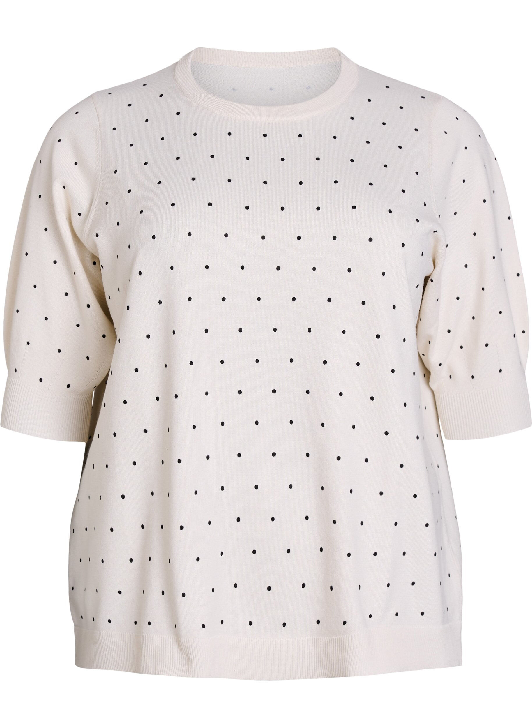 ZizziStrikbluse med prikm&oslash;nster og korte &aelig;rmer, Hvid, Packshot image number 0