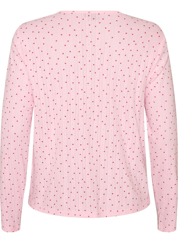 Cardigan i &oslash;kologisk bomuld med hulm&oslash;nster, Lyser&oslash;d, Packshot image number 1