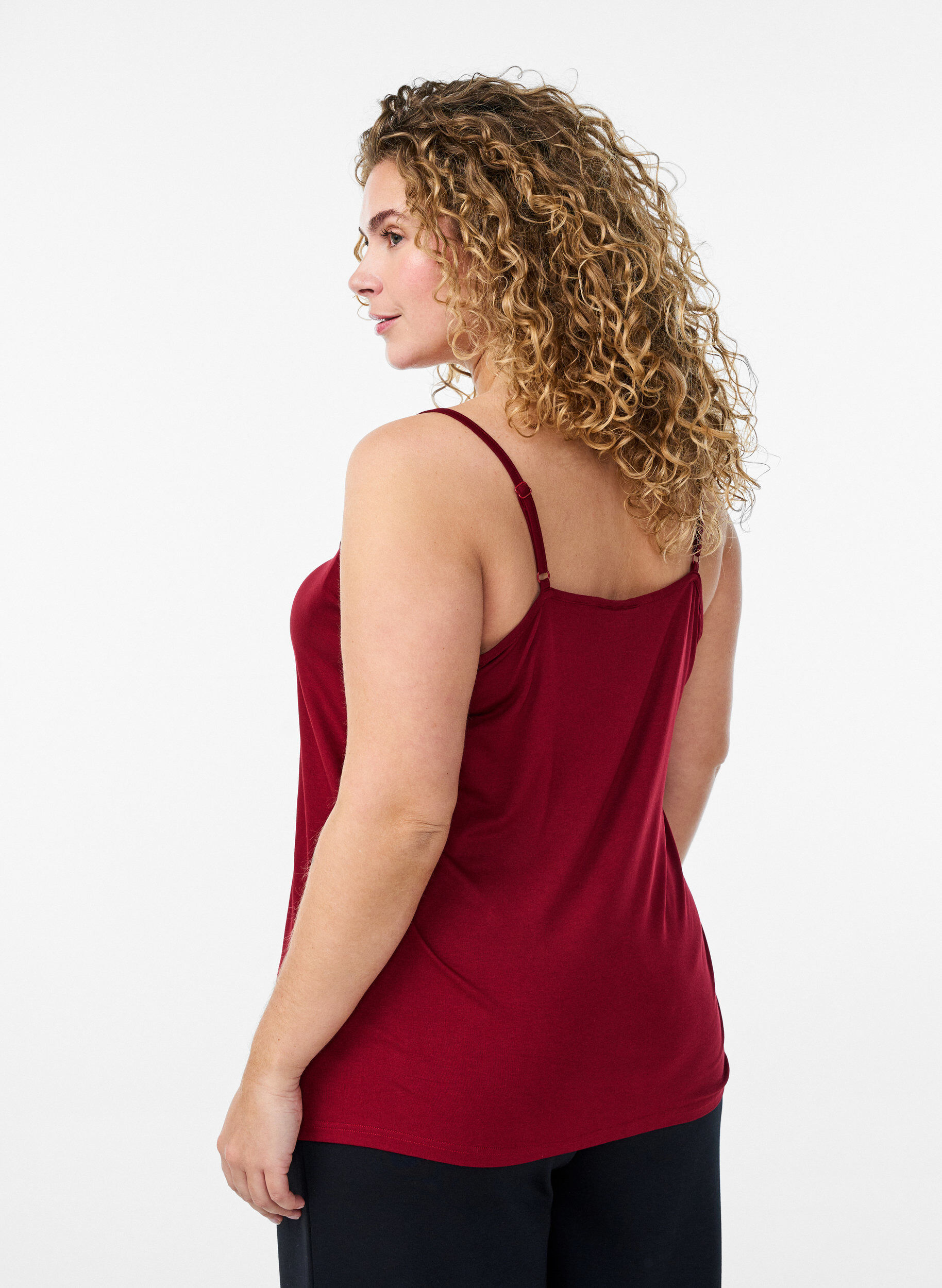 Zizzi Top med blondedetalje og spaghettistropper, Brun, Model image number 2