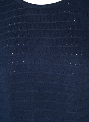 Strikbluse med struktur mønster og rund hals, Navy Blazer, Packshot image number 2