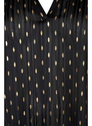 Printet bluse med smock og v-hals, Black w. Gold, Packshot image number 2