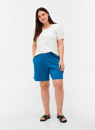 Løse bomulds shorts med lommer, Fjord Blue, Model image number 3