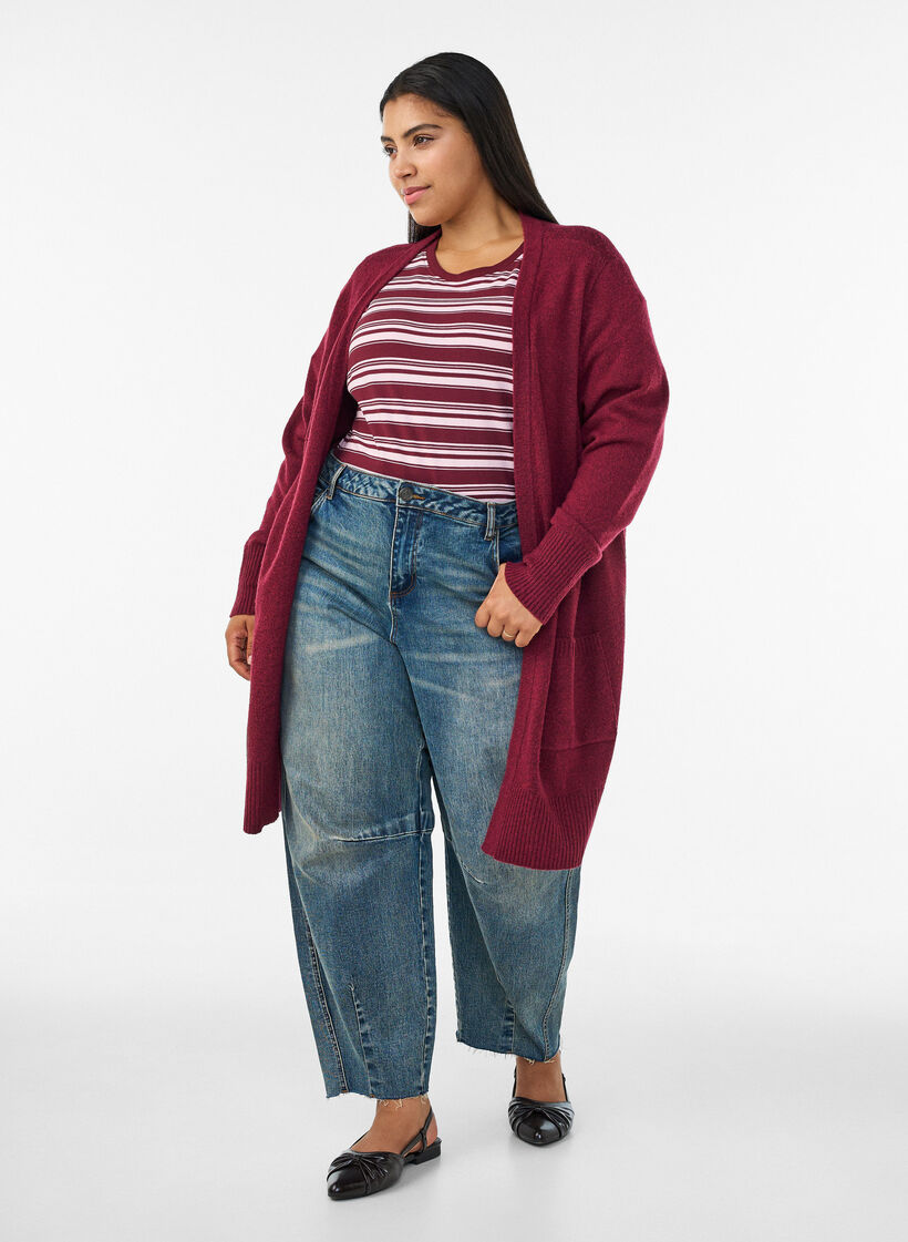 Meleret strik cardigan med lommer, R&oslash;d, Model image number 1