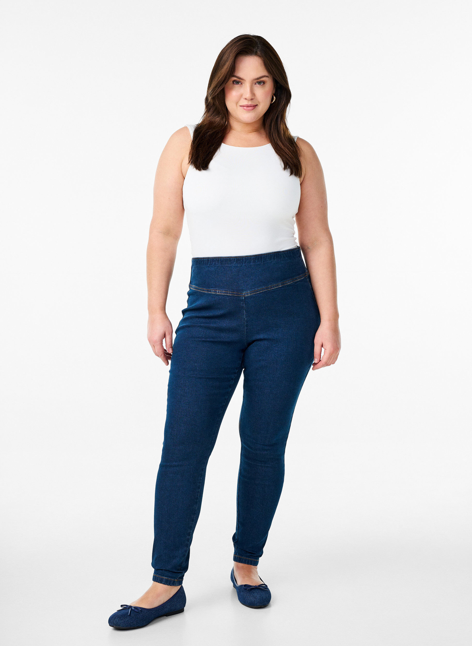 Stretchy jeggings med h&oslash;j talje, Bl&aring;, Model